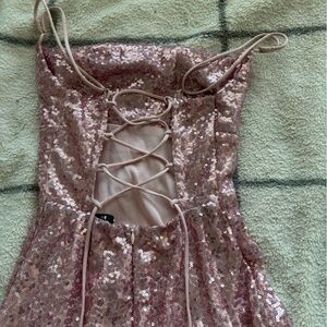 Lucy In The Sky Pink Sequin Lace-Up Dress